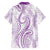 Polynesia Plumeria Lei Family Matching Off The Shoulder Long Sleeve Dress and Hawaiian Shirt White Violet Curves Motif
