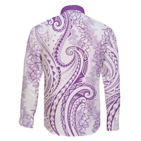 Polynesia Plumeria Lei Family Matching Off The Shoulder Long Sleeve Dress and Hawaiian Shirt White Violet Curves Motif
