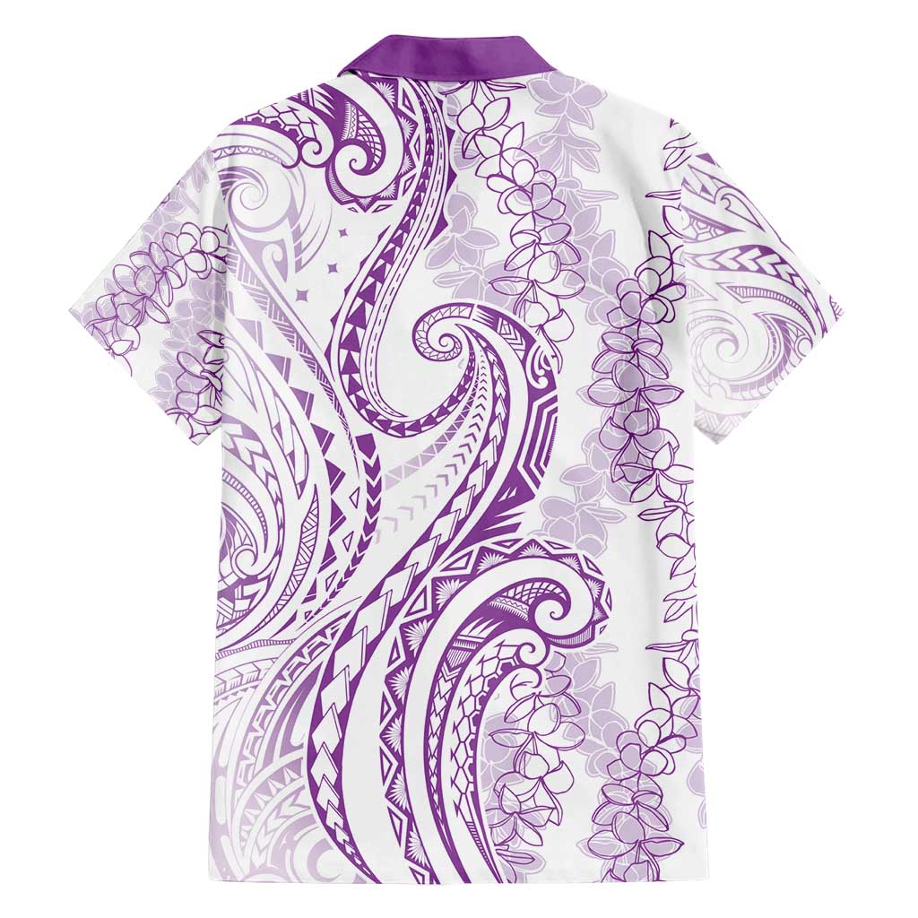 Polynesia Plumeria Lei Family Matching Off Shoulder Short Dress and Hawaiian Shirt White Violet Curves Motif