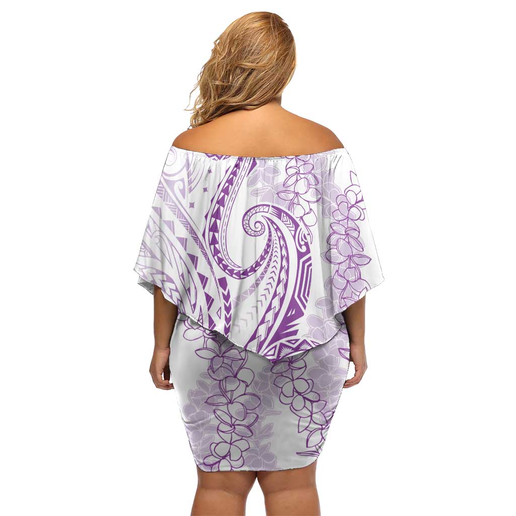 Polynesia Plumeria Lei Family Matching Off Shoulder Short Dress and Hawaiian Shirt White Violet Curves Motif