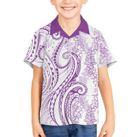 Polynesia Plumeria Lei Family Matching Short Sleeve Bodycon Dress and Hawaiian Shirt White Violet Curves Motif