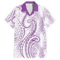Polynesia Plumeria Lei Family Matching Summer Maxi Dress and Hawaiian Shirt White Violet Curves Motif