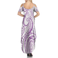 Polynesia Plumeria Lei Family Matching Summer Maxi Dress and Hawaiian Shirt White Violet Curves Motif