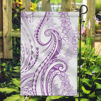 Polynesia Plumeria Lei Garden Flag White Violet Curves Motif