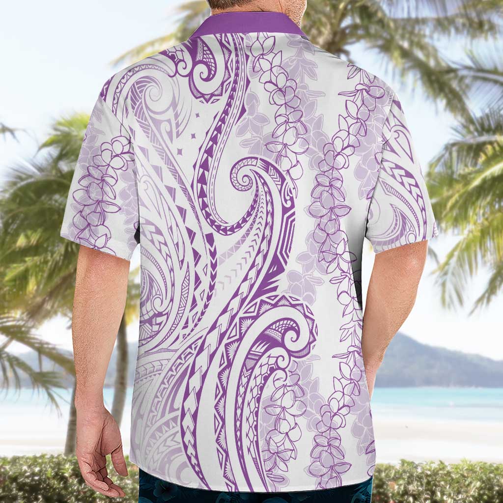 Polynesia Plumeria Lei Hawaiian Shirt White Violet Curves Motif