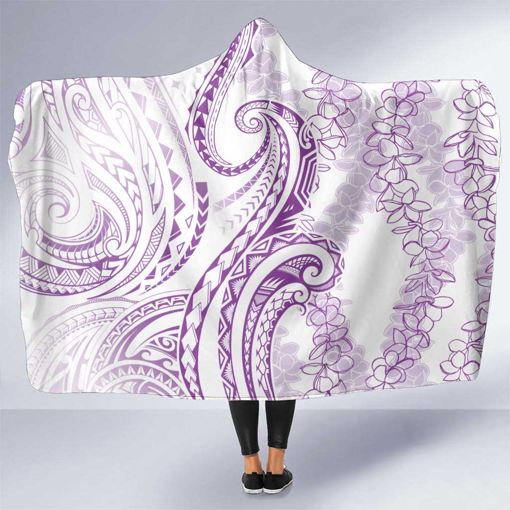 Polynesia Plumeria Lei Hooded Blanket White Violet Curves Motif