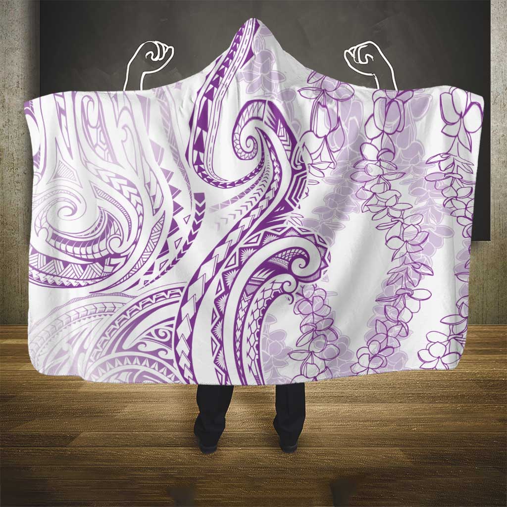 Polynesia Plumeria Lei Hooded Blanket White Violet Curves Motif