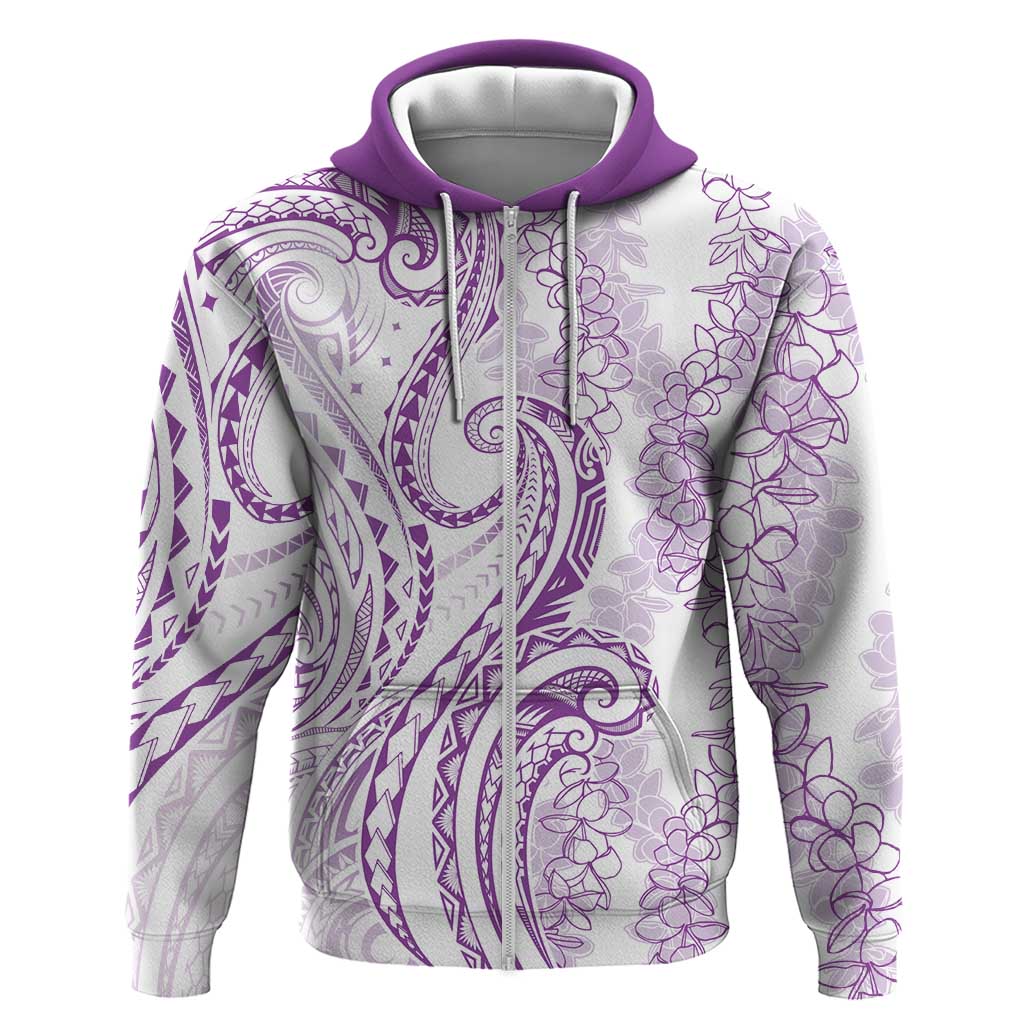 Polynesia Plumeria Lei Hoodie White Violet Curves Motif