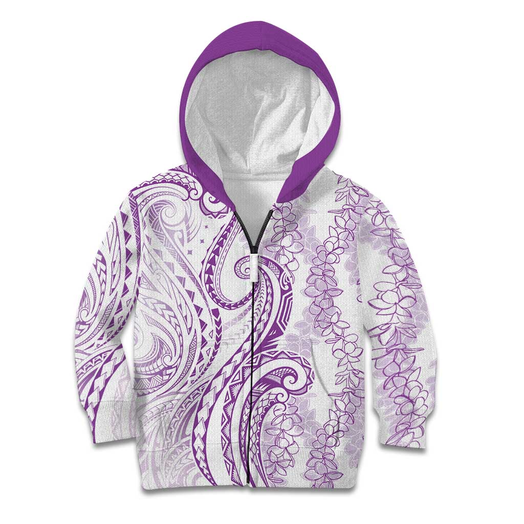 Polynesia Plumeria Lei Kid Hoodie White Violet Curves Motif