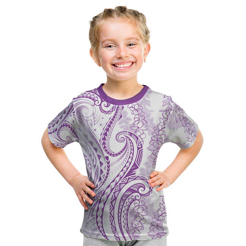 Polynesia Plumeria Lei Kid T Shirt White Violet Curves Motif LT7 Violet - Polynesian Pride