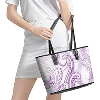 Polynesia Plumeria Lei Leather Tote Bag White Violet Curves Motif LT7 - Polynesian Pride