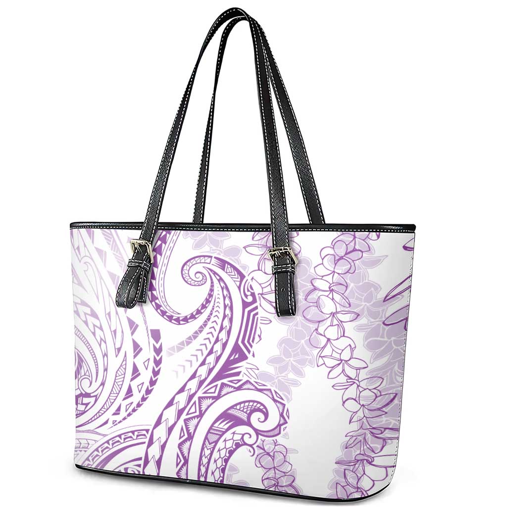 Polynesia Plumeria Lei Leather Tote Bag White Violet Curves Motif LT7 - Polynesian Pride