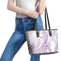Polynesia Plumeria Lei Leather Tote Bag White Violet Curves Motif LT7 - Polynesian Pride