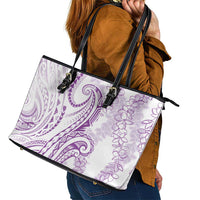 Polynesia Plumeria Lei Leather Tote Bag White Violet Curves Motif LT7 - Polynesian Pride