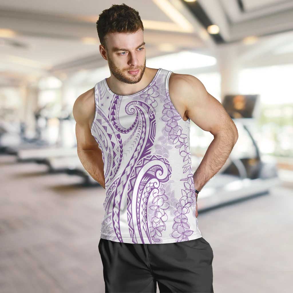 Polynesia Plumeria Lei Men Tank Top White Violet Curves Motif
