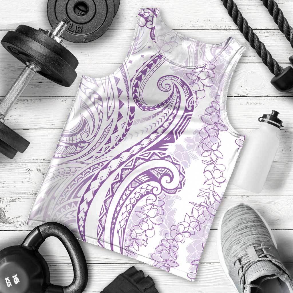 Polynesia Plumeria Lei Men Tank Top White Violet Curves Motif