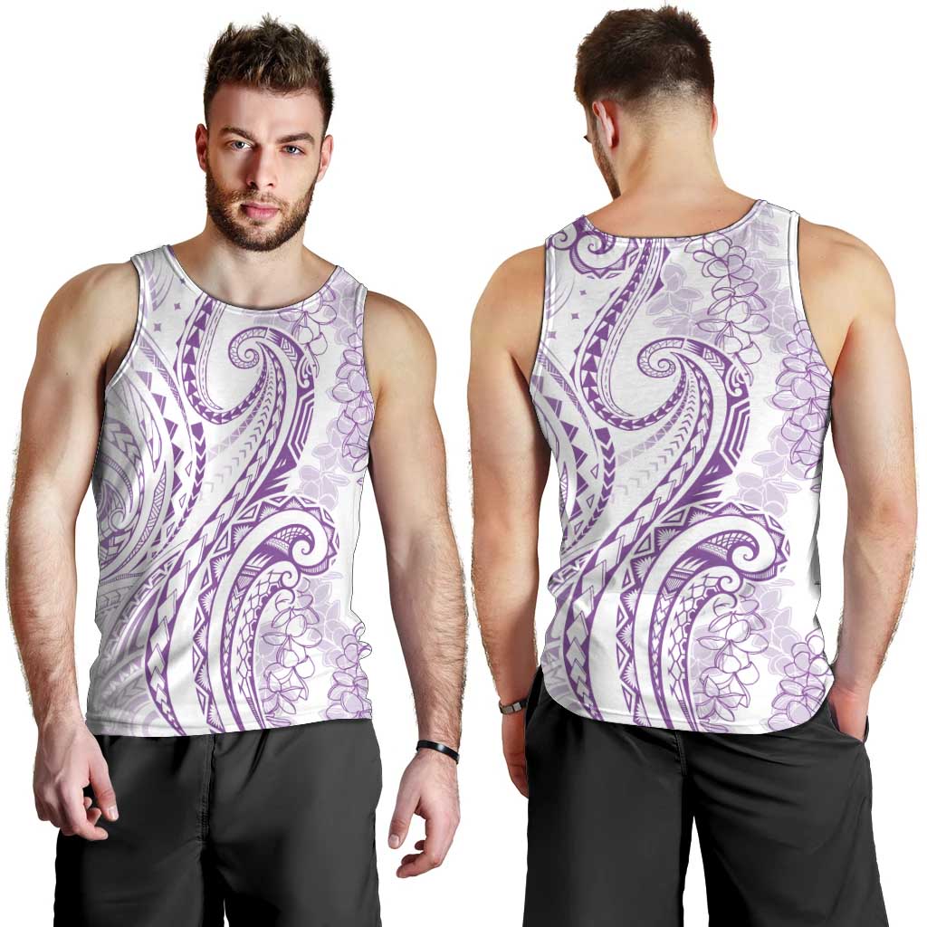 Polynesia Plumeria Lei Men Tank Top White Violet Curves Motif