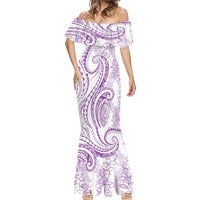 Polynesia Plumeria Lei Mermaid Dress White Violet Curves Motif