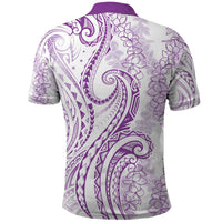 Polynesia Plumeria Lei Polo Shirt White Violet Curves Motif