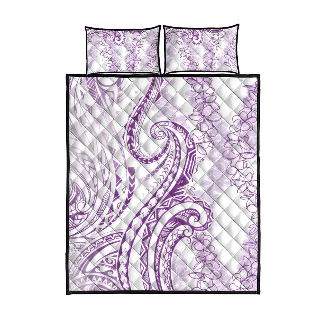 Polynesia Plumeria Lei Quilt Bed Set White Violet Curves Motif