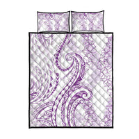 Polynesia Plumeria Lei Quilt Bed Set White Violet Curves Motif