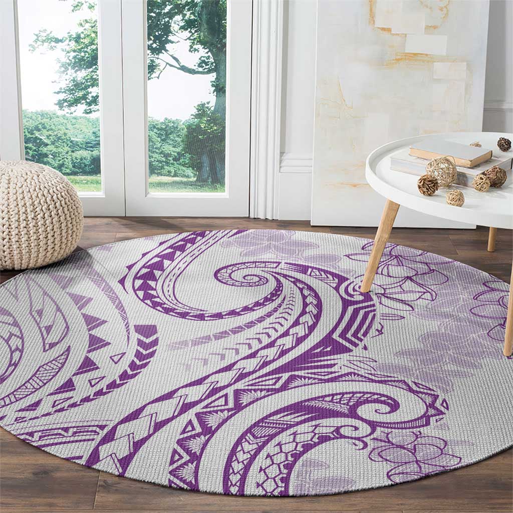 Polynesia Plumeria Lei Round Carpet White Violet Curves Motif