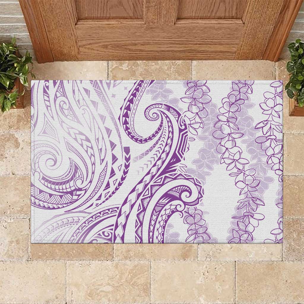 Polynesia Plumeria Lei Rubber Doormat White Violet Curves Motif