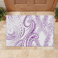 Polynesia Plumeria Lei Rubber Doormat White Violet Curves Motif