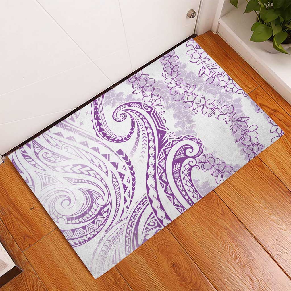 Polynesia Plumeria Lei Rubber Doormat White Violet Curves Motif