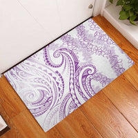Polynesia Plumeria Lei Rubber Doormat White Violet Curves Motif
