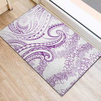 Polynesia Plumeria Lei Rubber Doormat White Violet Curves Motif