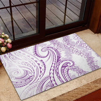 Polynesia Plumeria Lei Rubber Doormat White Violet Curves Motif
