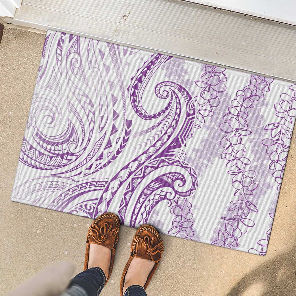 Polynesia Plumeria Lei Rubber Doormat White Violet Curves Motif