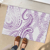 Polynesia Plumeria Lei Rubber Doormat White Violet Curves Motif