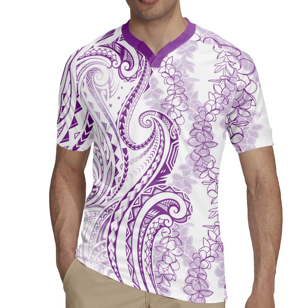 Polynesia Plumeria Lei Rugby Jersey White Violet Curves Motif