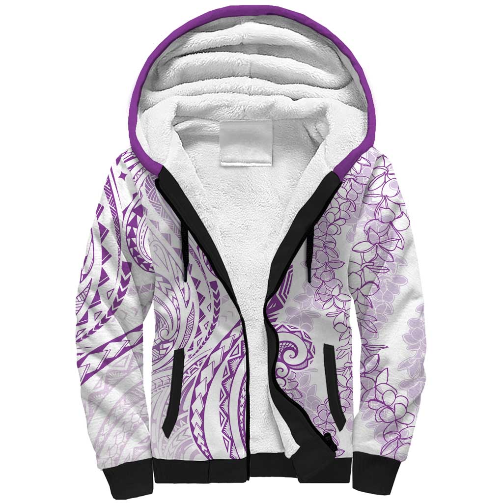 Polynesia Plumeria Lei Sherpa Hoodie White Violet Curves Motif