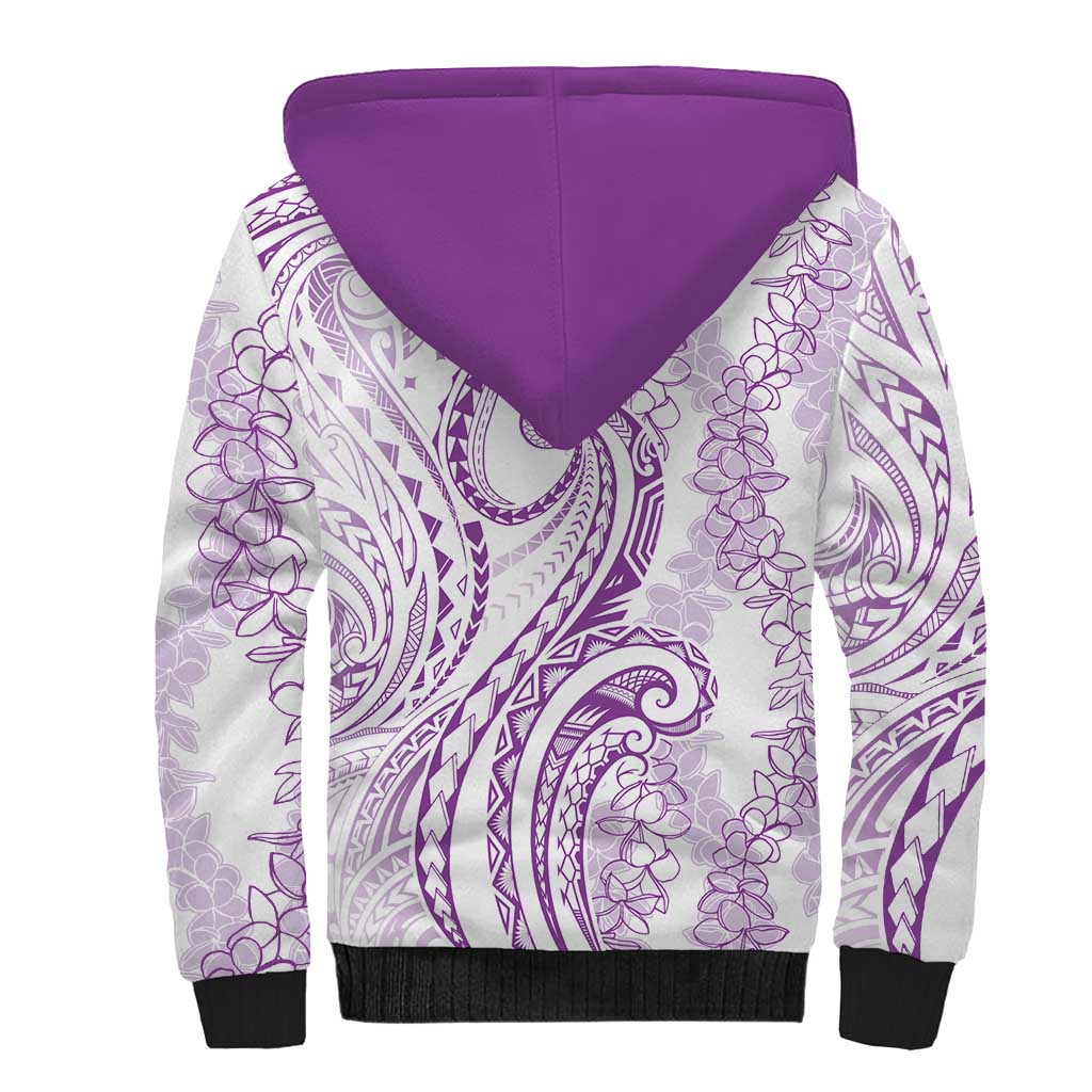 Polynesia Plumeria Lei Sherpa Hoodie White Violet Curves Motif