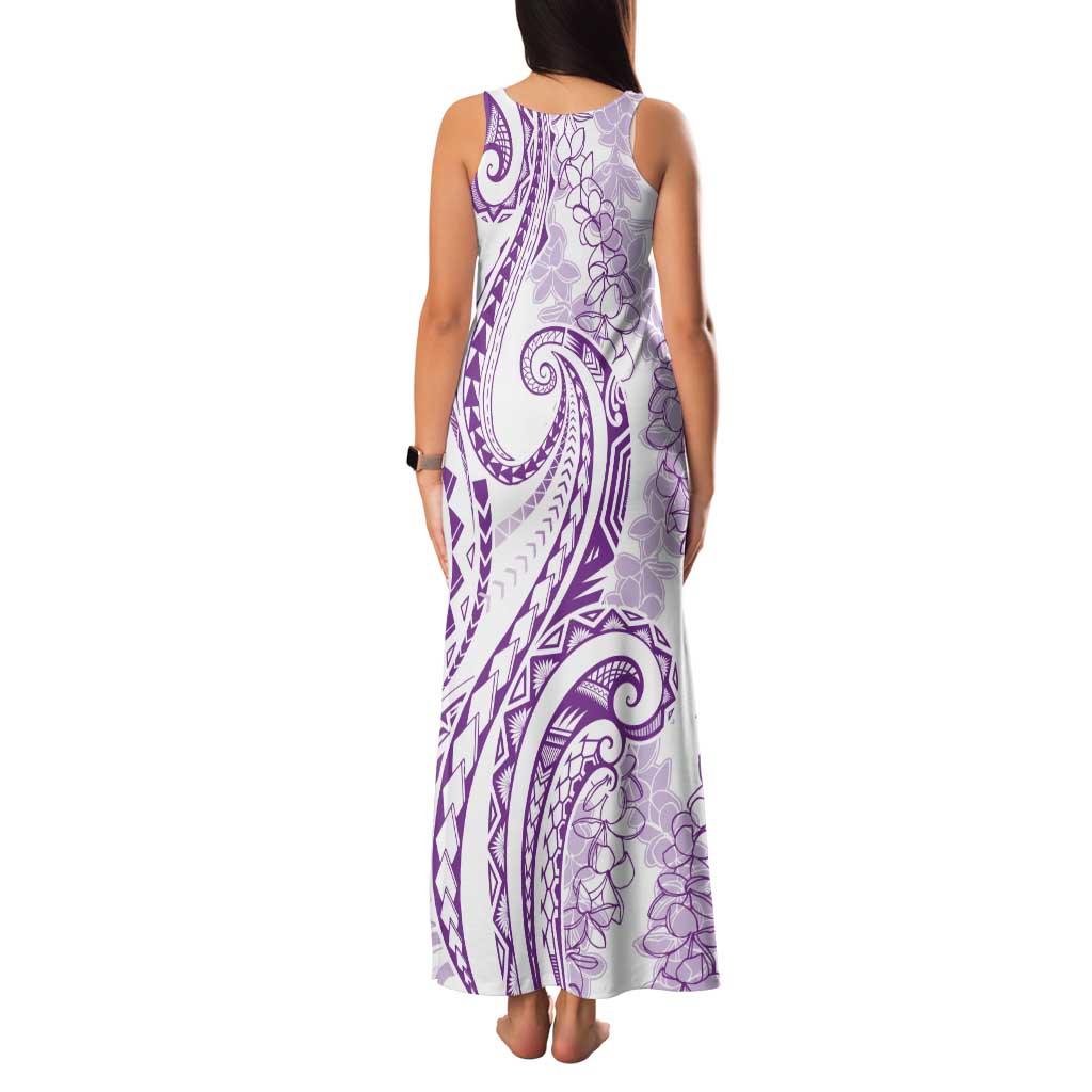 Polynesia Plumeria Lei Tank Maxi Dress White Violet Curves Motif