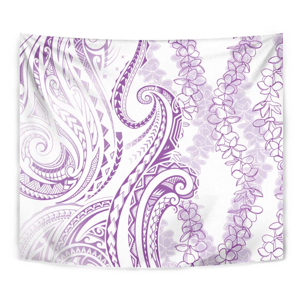Polynesia Plumeria Lei Tapestry White Violet Curves Motif