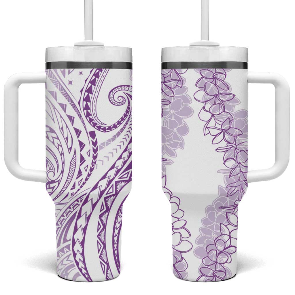 Polynesia Plumeria Lei Tumbler With Handle White Violet Curves Motif LT7 One Size: 40 oz Violet - Polynesian Pride