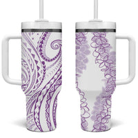 Polynesia Plumeria Lei Tumbler With Handle White Violet Curves Motif LT7 One Size: 40 oz Violet - Polynesian Pride