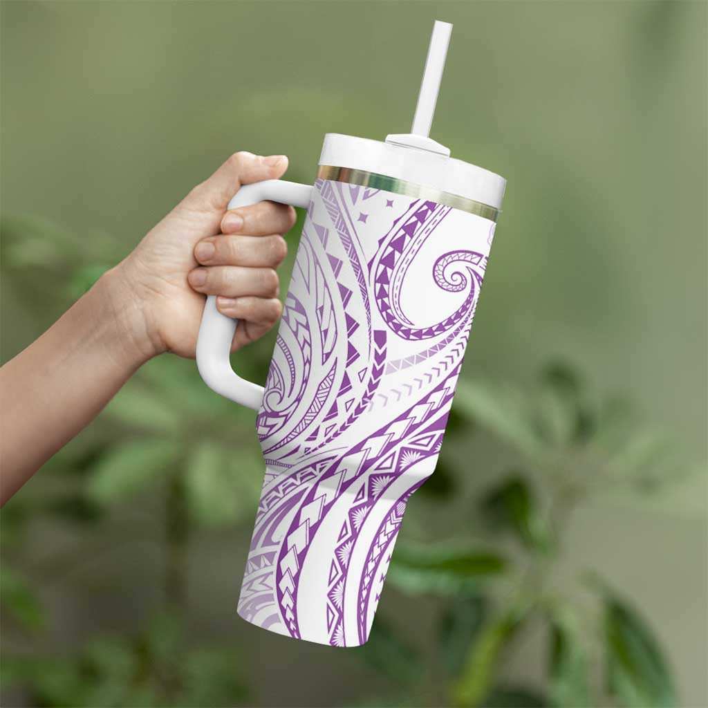 Polynesia Plumeria Lei Tumbler With Handle White Violet Curves Motif LT7 - Polynesian Pride