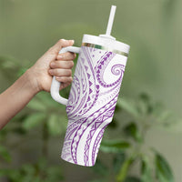Polynesia Plumeria Lei Tumbler With Handle White Violet Curves Motif LT7 - Polynesian Pride