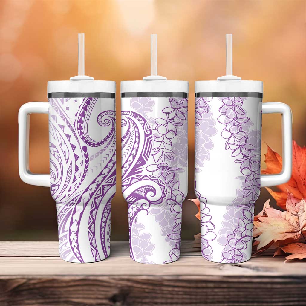 Polynesia Plumeria Lei Tumbler With Handle White Violet Curves Motif LT7 - Polynesian Pride