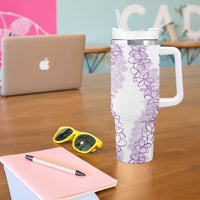 Polynesia Plumeria Lei Tumbler With Handle White Violet Curves Motif LT7 - Polynesian Pride