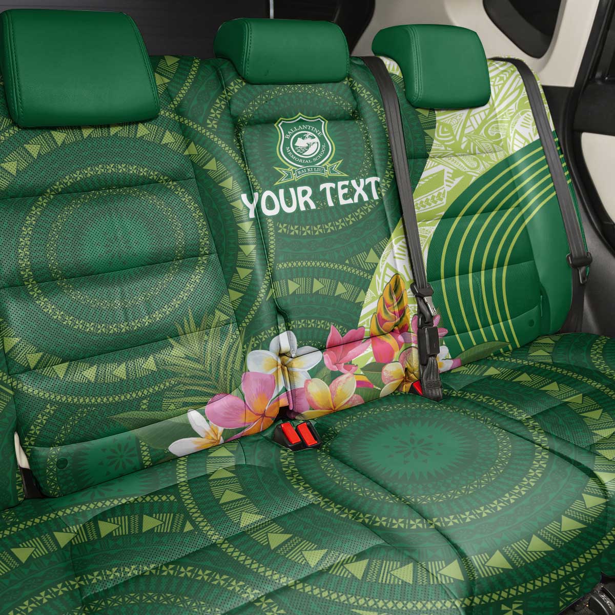 Fiji Ballantine Memorial High School Personalised Back Car Seat Cover Masi Tapa Mix Plumeria