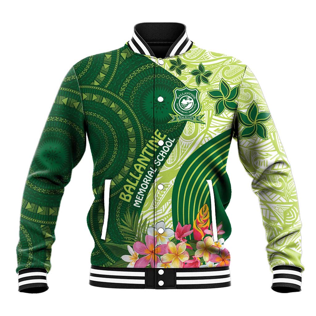 Fiji Ballantine Memorial High School Personalised Baseball Jacket Masi Tapa Mix Plumeria