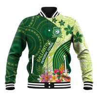 Fiji Ballantine Memorial High School Personalised Baseball Jacket Masi Tapa Mix Plumeria