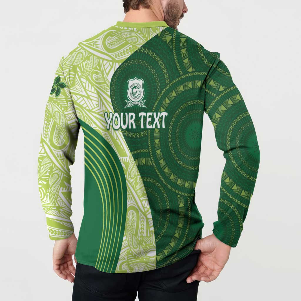 Fiji Ballantine Memorial High School Personalised Button Sweatshirt Masi Tapa Mix Plumeria