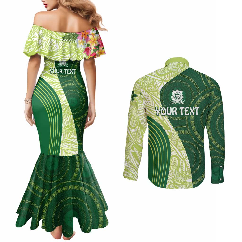 Fiji Ballantine Memorial High School Personalised Couples Matching Mermaid Dress and Long Sleeve Button Shirt Masi Tapa Mix Plumeria